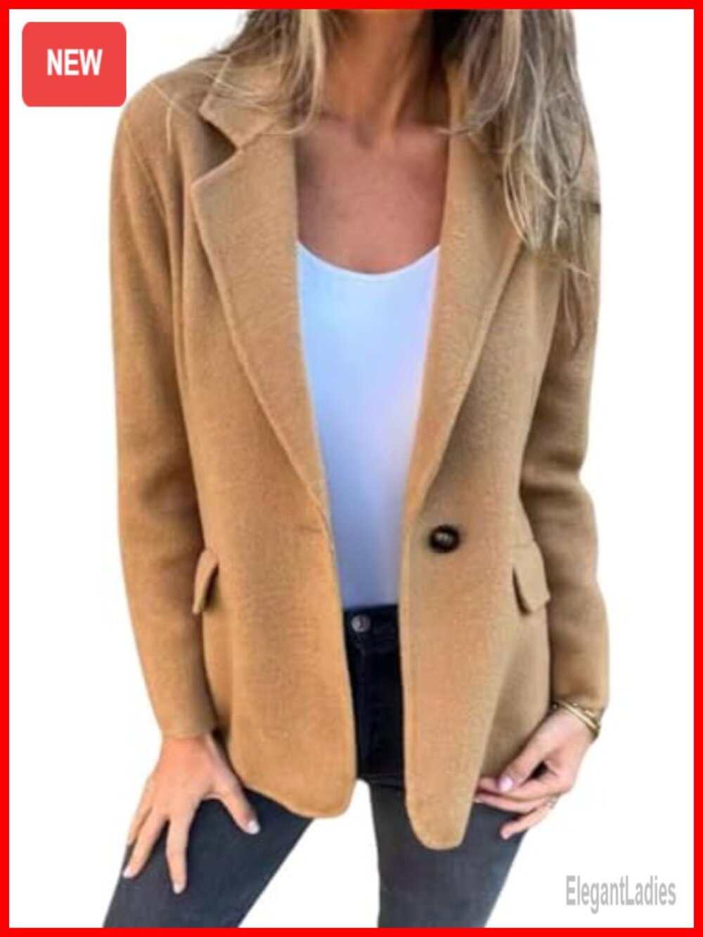 Women Wool Blend Blazer Jacket Long Sleeve Office Work Pea Coat